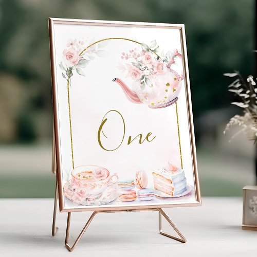 Pink Floral Bridal Shower Tea Party Table Number