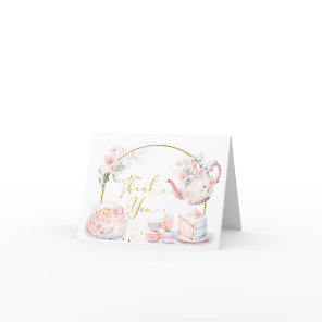 Pink Floral Bridal Shower Tea Party Thank You Card