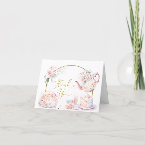 Pink Floral Bridal Shower Tea Party Thank You Card