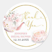 Pink Floral Bridal Shower Tea Party Thank You