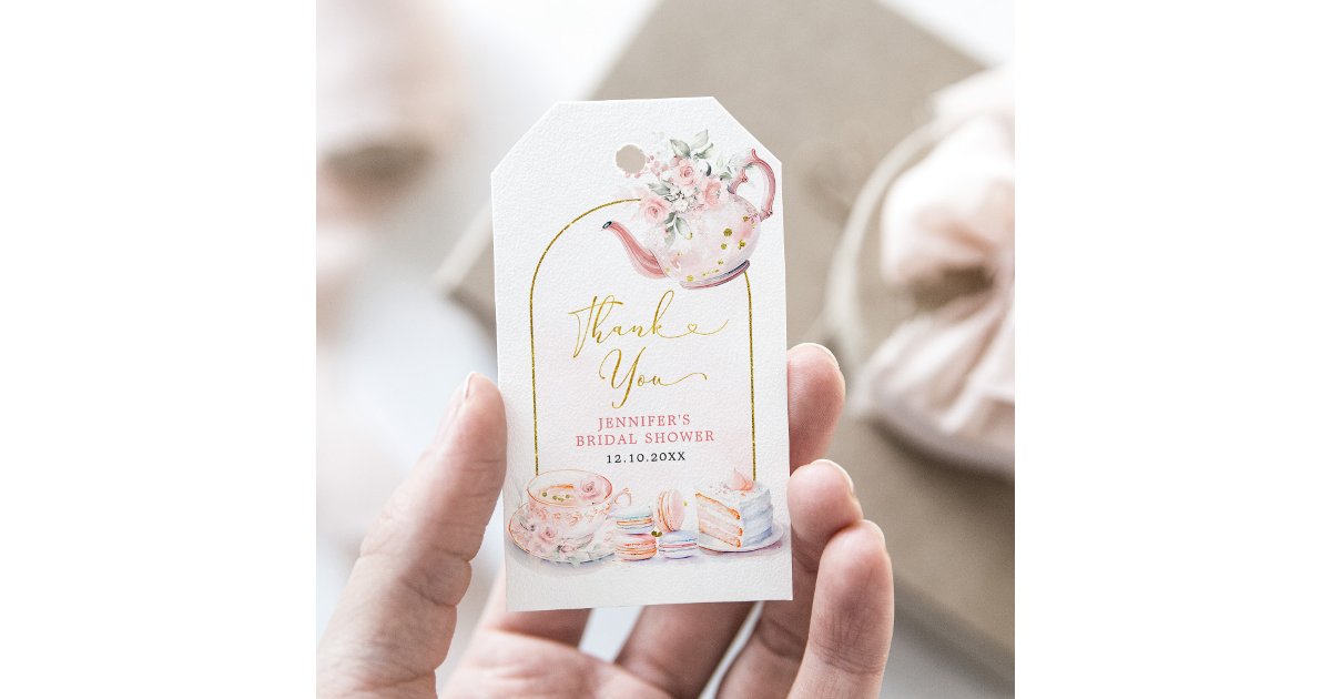 Pink Floral Bridal Shower Tea Party Thank You Gift Tags | Zazzle