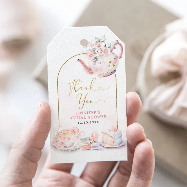 Pink Floral Bridal Shower Tea Party Thank You Gift Tags | Zazzle