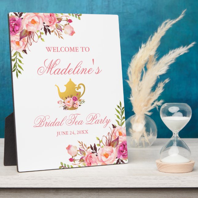 Pink Floral Bridal Shower Tea Party Welcome Plaque (Side)