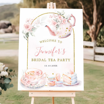 Pink Floral Bridal Shower Tea Party Welcome Sign by PumpkinDesignCard at Zazzle