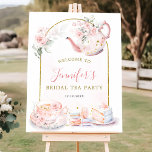 Pink Floral Bridal Shower Tea Party Welcome Sign at Zazzle