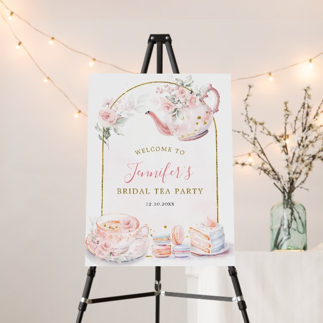 Pink Floral Bridal Shower Tea Party Welcome Sign (In Situ (Stand))