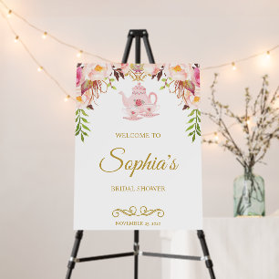 Pink Floral Bridal Shower Tea Party Welcome Sign