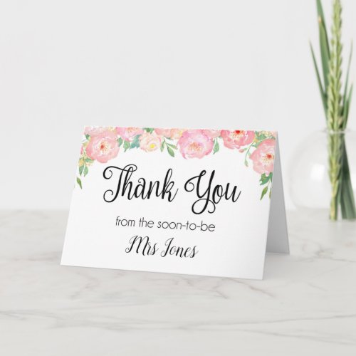 Pink Floral Bridal Shower Thank You Card