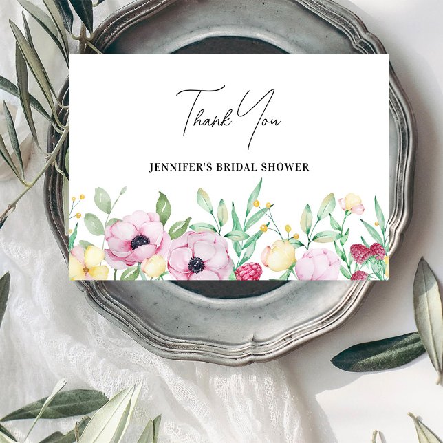 Pink Floral Bridal Shower Thank You Card (Creator Uploaded)