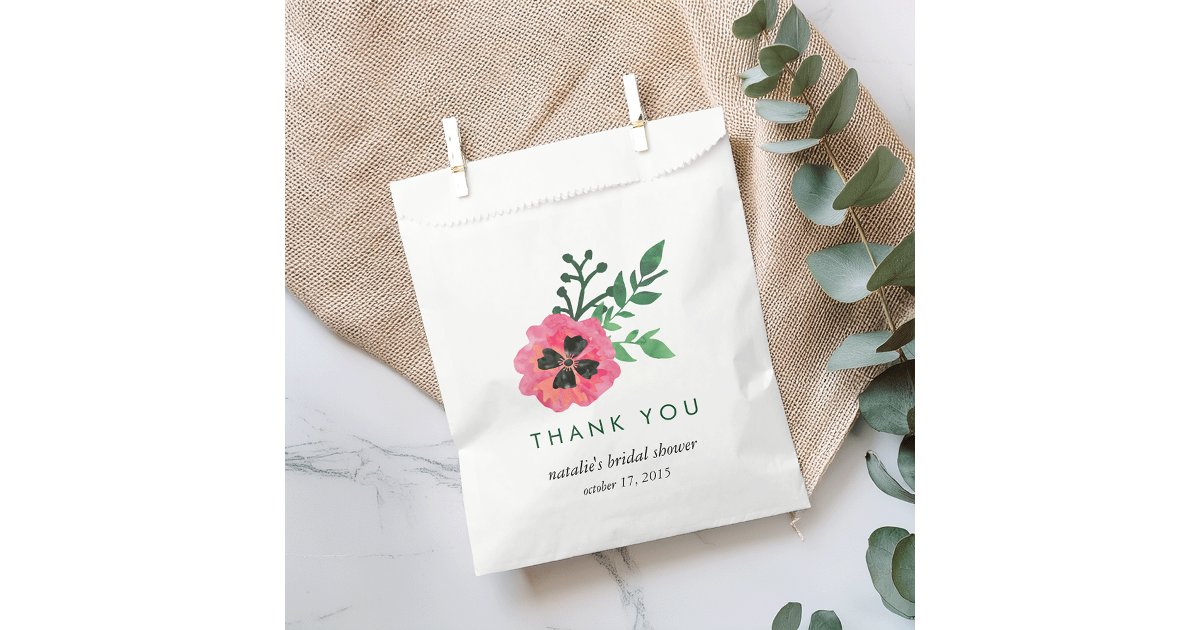 Pink Floral Bridal Shower Thank You Favor Bags | Zazzle
