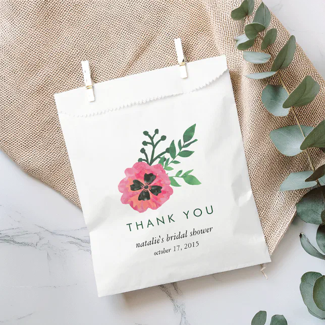 Pink Floral Bridal Shower Thank You Favor Bags | Zazzle