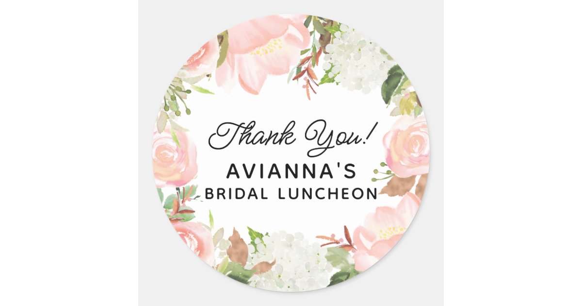 Pink Floral Bridal Shower Thank You Favor Classic Round Sticker | Zazzle
