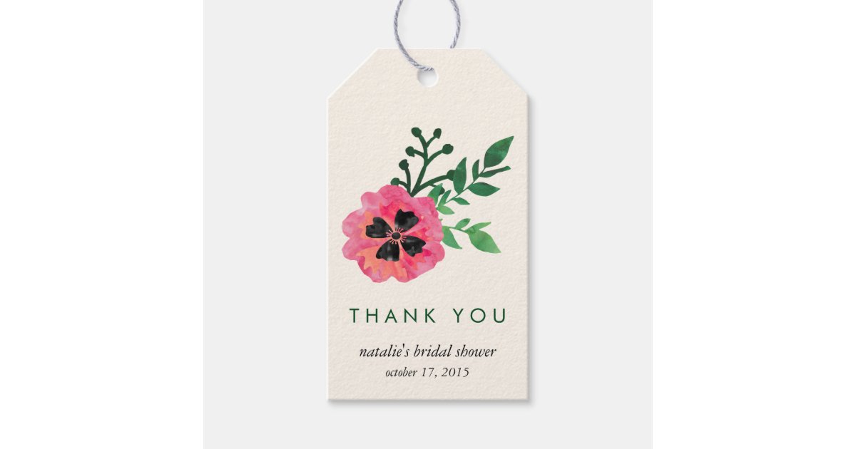 Pink Floral Bridal Shower Thank You Favor Tags | Zazzle