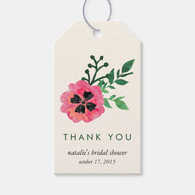 Pink Floral Bridal Shower Thank You Favor Tags | Zazzle