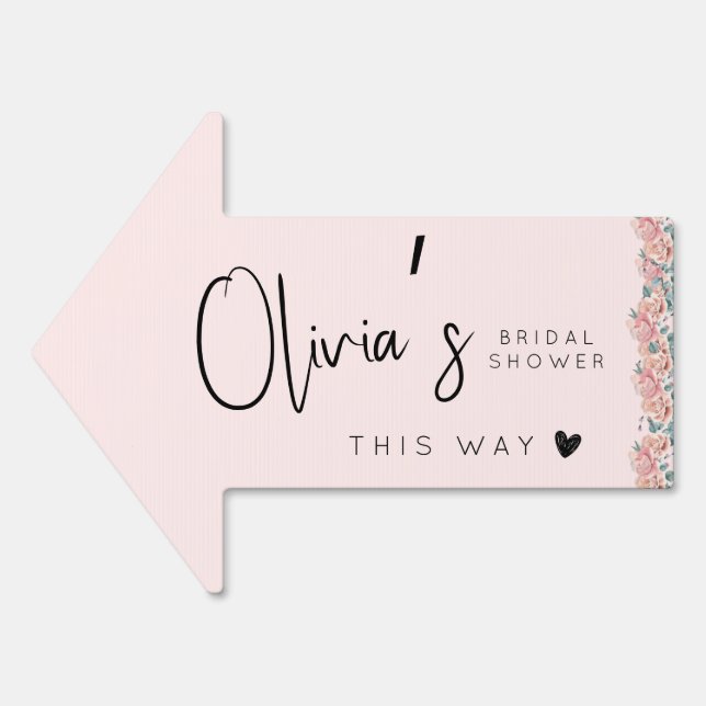 Pink floral bridal shower this way arrow sign (Front)