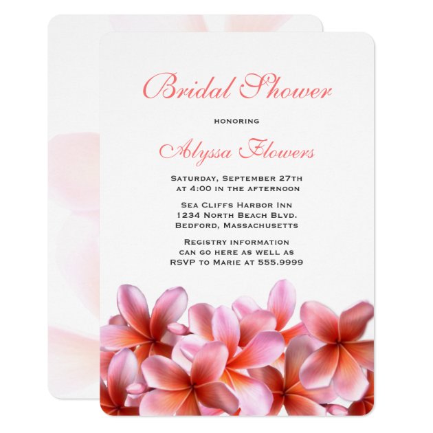 Pink Floral Bridal Shower Tropical Plumeria Invitation
