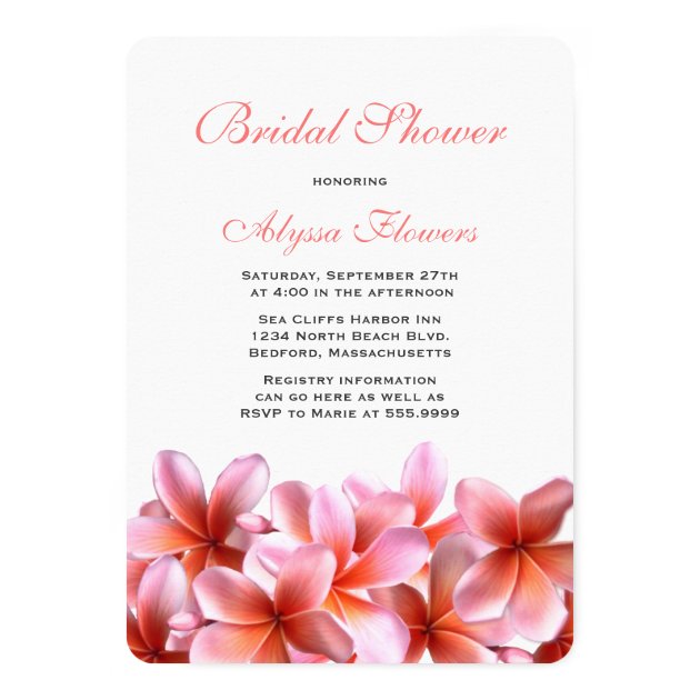 Pink Floral Bridal Shower Tropical Plumeria Invitation