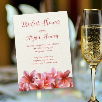 Pink Floral Bridal Shower Tropical Plumeria Invitation by sandpiperWedding at Zazzle