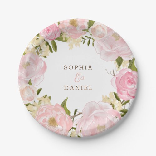 Pink Floral Bridal Shower Wedding Paper Plates