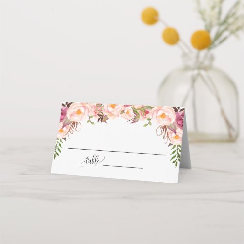 Pink Floral Bridal Shower Wedding Seating Folded Place Card