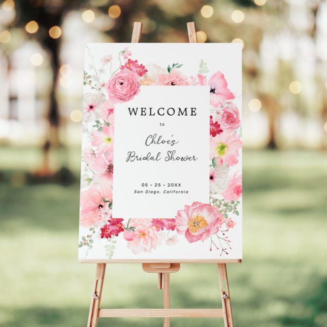 Pink Floral Bridal Shower Welcome Foam Board (Creator Uploaded)