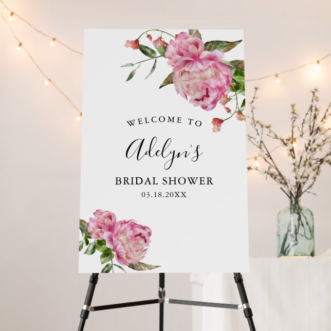 Pink Floral Bridal Shower Welcome Sign (In Situ (Stand))