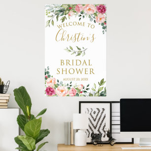 Pink Floral Bridal Shower Welcome Sign, Foam Board Poster