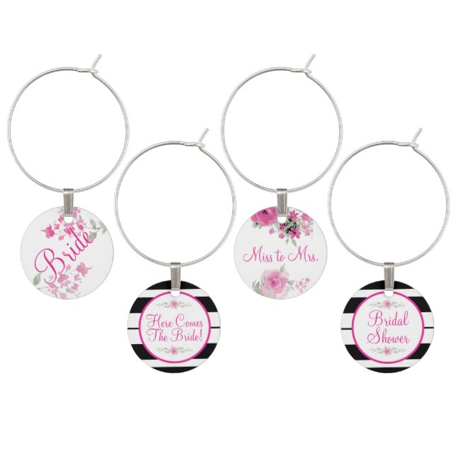 Pink Floral Bridal Shower Wine Charm (Staggered)