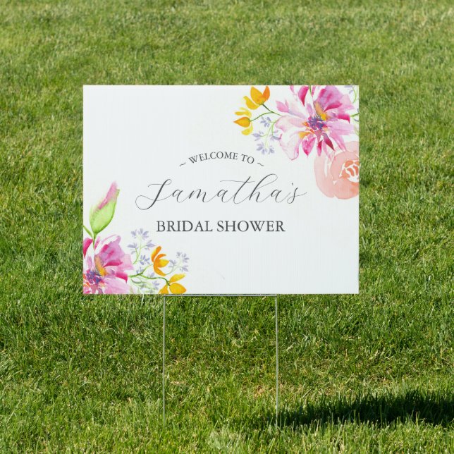 Pink Floral Bridal Shower Yard Signs (Insitu)