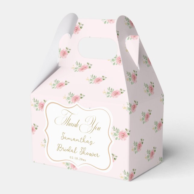 Pink Floral Bridal Tea Party Favor Boxes (Front Side)