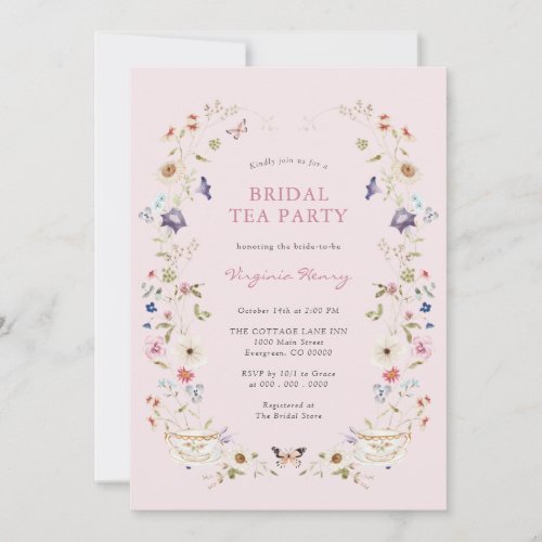 Pink Floral Bridal Tea Party Invitation