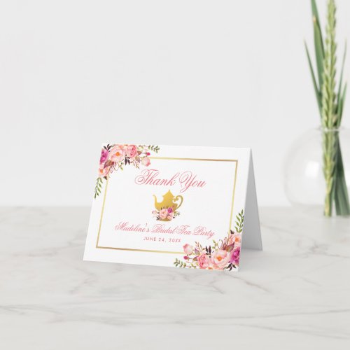 Pink Floral Bridal Tea Party Thanks Note Thank You Card