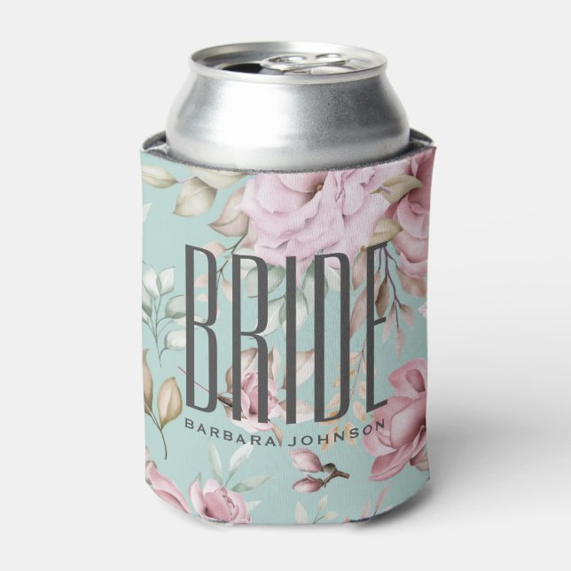 Pink Floral Bride Can Cooler (Can Front)