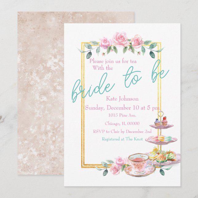 Pink Floral Bride to Be Bridal Shower Tea Party  Invitation (Front/Back)