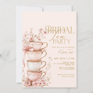 Pink Floral Bride to Be Bridal Shower Tea Party Invitation