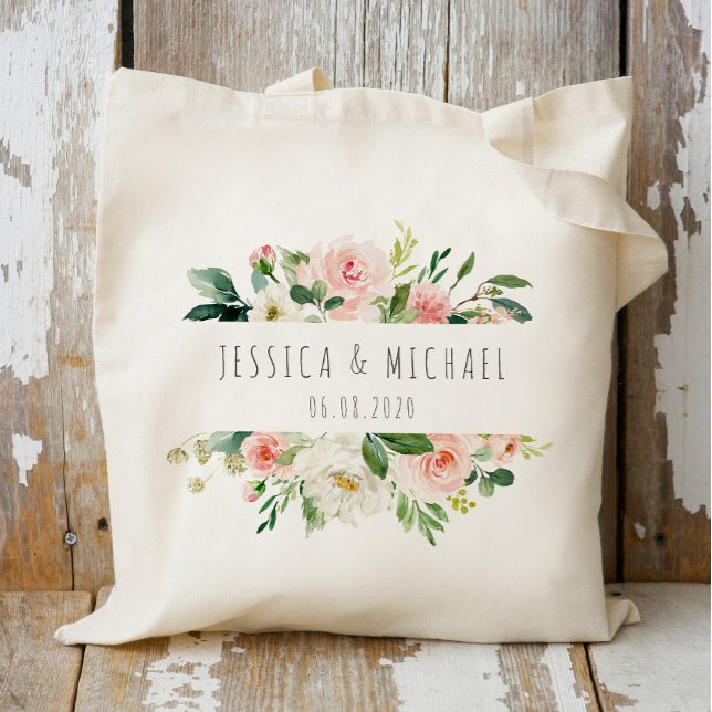 Pink floral Bridesmaid Personalized Tote Bag (Creator Uploaded)