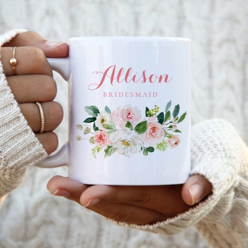 Pink floral Bridesmaid Personalized Two_Tone Coffee Mug