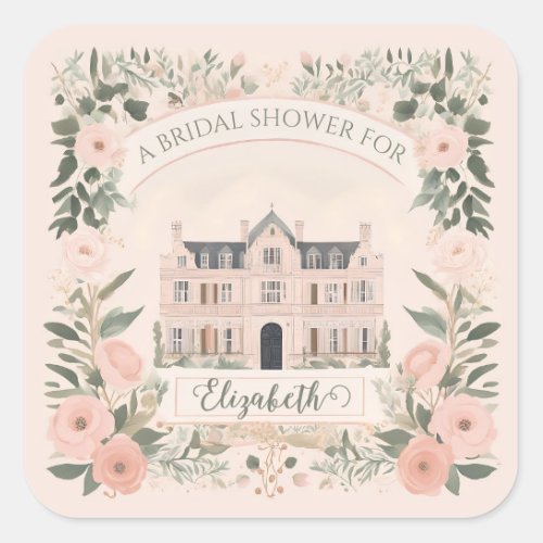 Pink Floral Bridgerton Manor House  Square Sticker