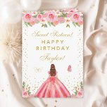 Pink Floral Brown Hair Girl Sweet Sixteen Card<br><div class="desc">This elegant and glamorous sweet sixteen birthday card can be personalized with a name or title such as daughter, granddaughter, niece, friend etc. The design features a beautiful princess with brown red hair and fair skin in a pink ball gown. The text combines handwritten script and modern sans serif fonts...</div>