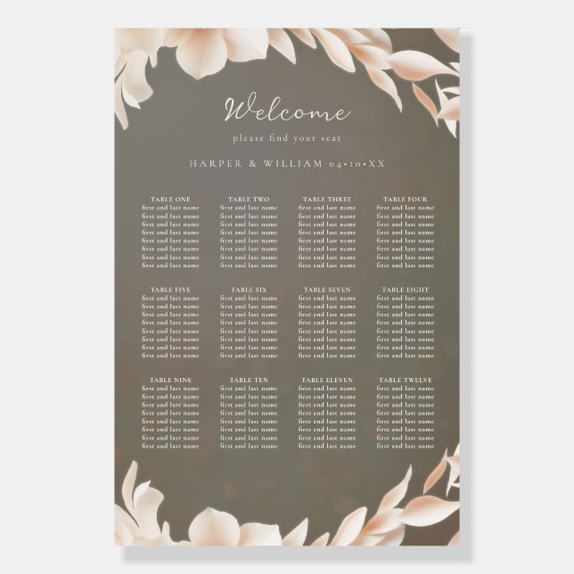 Pink floral brown welcome wedding seating chart foam board (Front)