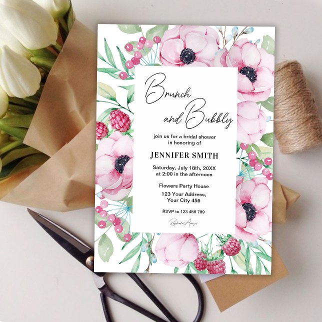 Pink Floral Brunch and Bubbly Bridal Shower Invitation (Creator Uploaded)