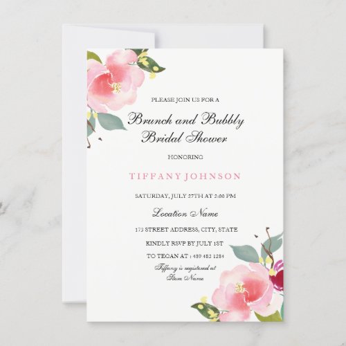 Pink Floral Brunch And Bubbly Bridal Shower Invite
