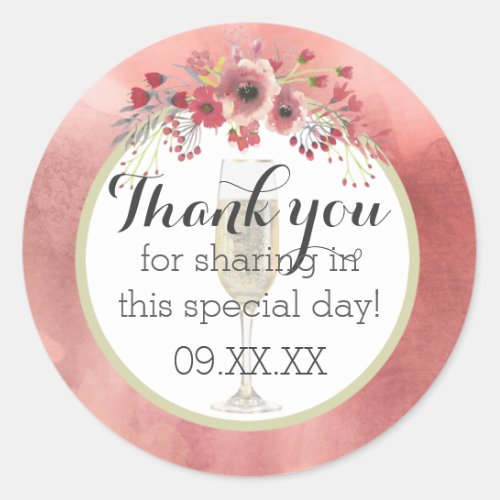 Pink Floral Brunch and Bubbly Wedding Shower Classic Round Sticker