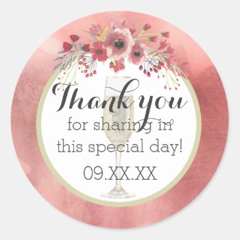 Pink Floral Brunch And Bubbly Wedding Shower Classic Round Sticker by csinvitations at Zazzle