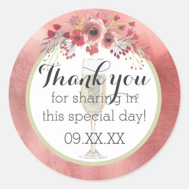 Pink Floral Brunch and Bubbly Wedding Shower Classic Round Sticker (Front)