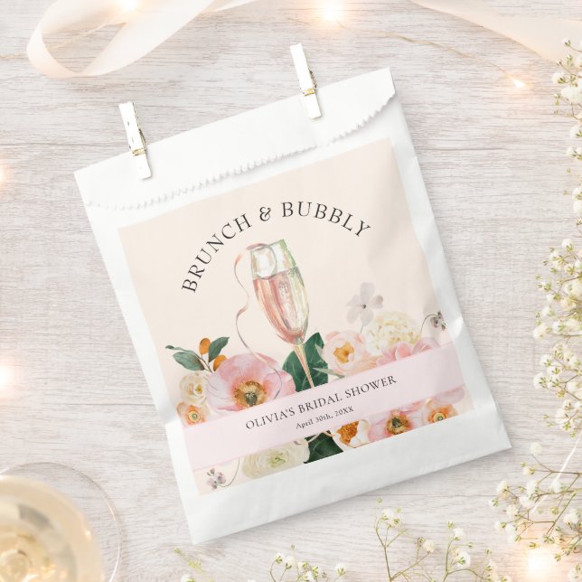 Pink Floral Brunch & Bubbly Bridal Shower Favor Bag (Clipped)