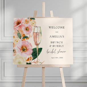 Pink Floral Brunch & Bubbly Bridal Shower Welcome Foam Board