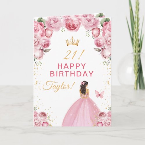 Pink Floral Brunette Hair Girl Happy Birthday