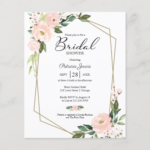 Pink Floral Budget Bridal Shower Invitation