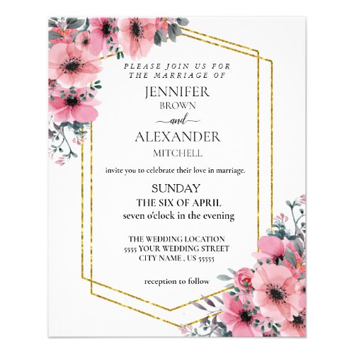 Pink Floral Budget Wedding chic Invitation Flyer